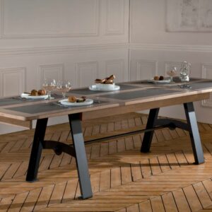Table de salle à manger chêne et céramique pieds métal Ateliers de Langres – DEAUVIL