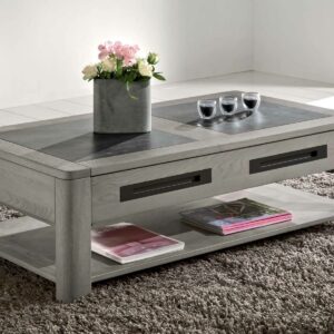 Table basse rectangulaire chêne massif et céramique Ateliers de Langres –DEAUVIL
