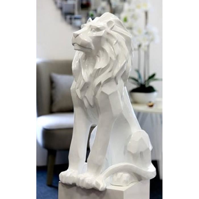statue decorative animal lion blanc resine 67cm design