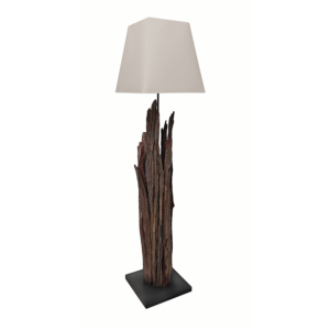 Lampadaire en bois naturel foncé avec abat-jour blanc - modele MAORI