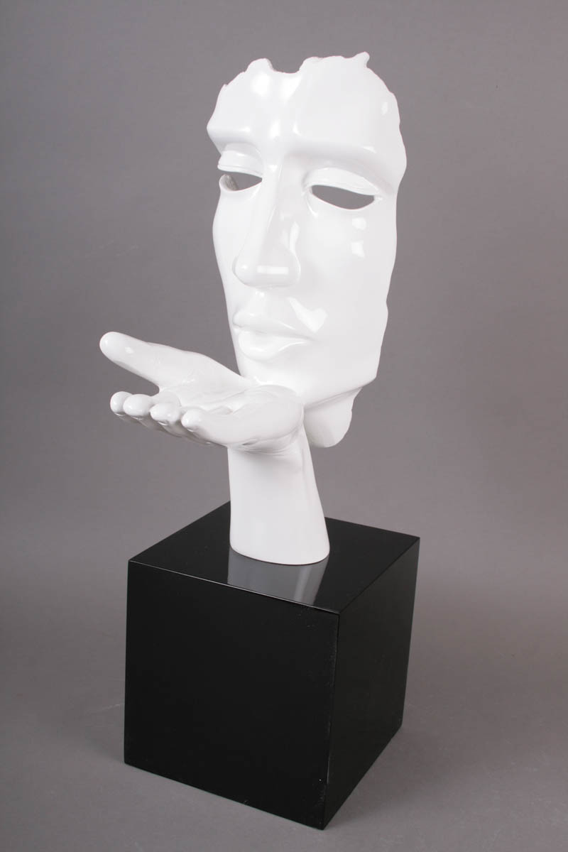 Statue deco contemporaine visage blanc souffle bois&deco