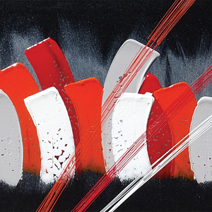 tableau-toile-peinture-abstrait-orange-rouge-blanc-incrustation-metal-cadr'aven-magasin-decoration-bois&deco-nord