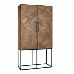 armoire-2-portes-HERRINGBONE-bois-vieux-chene-chevron-metal-richmond-interiors