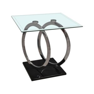 Bout de canape design en verre et metal modele ANNEAUX