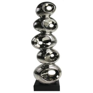 sculpture-statuette-design-cercles-stries-gris-socle-noir-decoration-bois&deco-nord