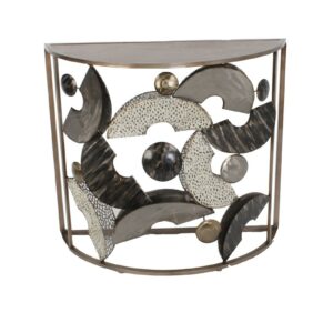 Console demi-lune en metal motif disques pop style.