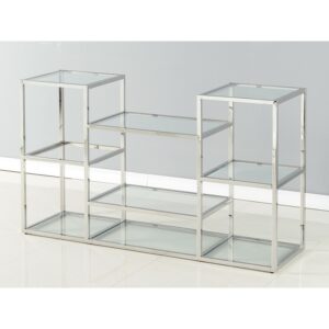 console moderne verre et metal argent chrome