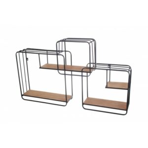 Etagere murale industrielle en bois et metal 3 cubes enchevetres