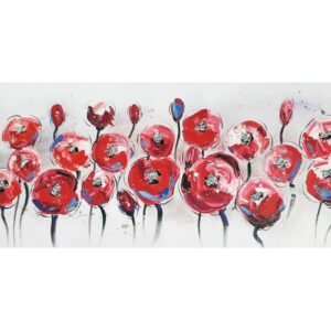 tableau-peinture-fleurs-rouge-argent-coquelicots-metal-decoration-boisetdeco