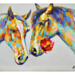tableau-peinture-main-couple-chevaux-couleur-decoration-boisetdeco-nord