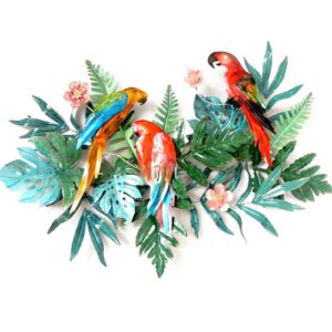 deco-sculpture-murale-PERROQUETS-FEUILLAGE-TROPICAL-decoration