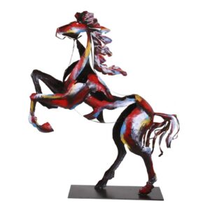 Statue métal couleurs 62cm design Socadis – CHEVAL CABRÉ PIGMENT