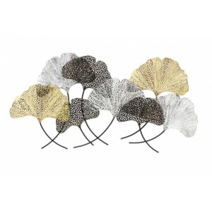 Décoration murale nature métal or, argent, noir L.118cm – FEUILLES GINKGO