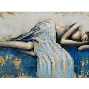tableau femme bleue or