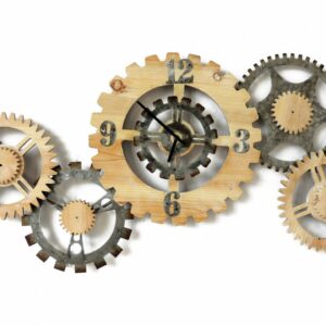 Horloge industrielle 102×49 cm design Socadis- ENGRENAGES METAL/BOIS