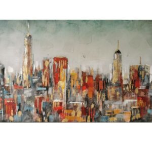 Peinture sur toile ville avec immeubles multicolore.