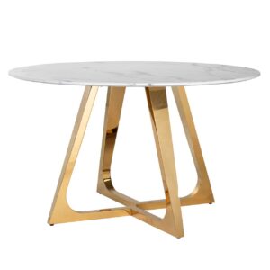 Table ronde plateau marbre blanc pieds acier doré design Richmond Interiors – DYNASTY