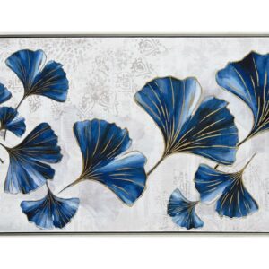 tableau feuilles bleu or gris