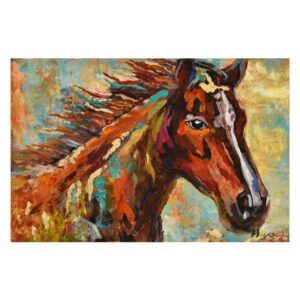 Tableau peinture sur toile multicolore cheval criniere dans le vent
