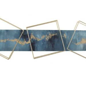 tableau-peinture-main-bleu-or-structure-metal-dore