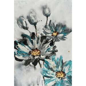 tableau fleur marguerites bleues noir or