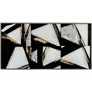 Tableau abstrait formes eclats blancs gris dores