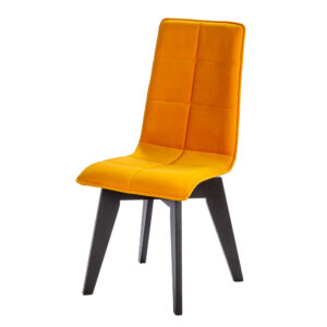 Chaise "Zao" en tissu jaune mangue avec pied rotatif en chene noir a 180°c