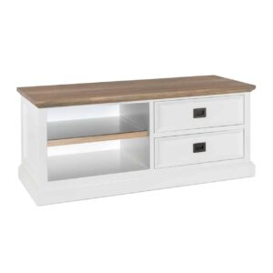meuble tv 120 cm 2 tiroirs 2 niches bois blanc cardiff richmond interiors