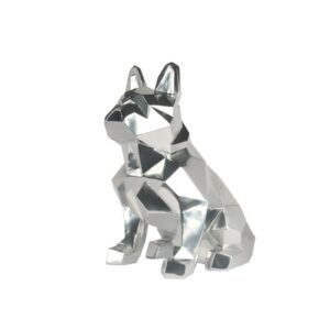 Statue chien gris argent effet miroir