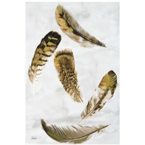 Tableau peinture sur toile plumes noir blanc or