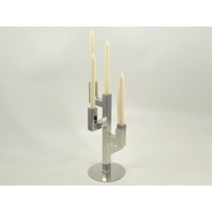 bougeoir design trois supports metal chrome deco