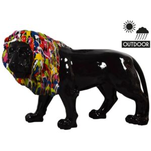 STATUE XXL lion noir crinière couleurs decoration exterieur jardin