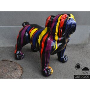 Statue deco Chien bouledogue noir motif multicolore pour exterieur- outdoor