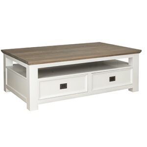table basse bois blanc tiroirs
