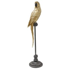 Perroquet statue résine or sur perchoir noir 79cm – SAFARI