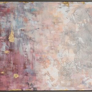 Peinture sur toile abstraite rose bleu or dore.