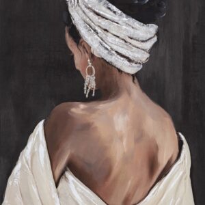 Tableau peint a la main - femme beaute mate de dos.