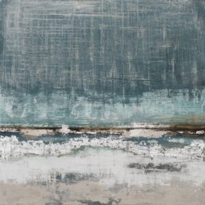 Peinture sur toile abstraite bleu beige argent.
