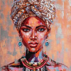 Peinture sur toile femme beaute africaine avec turban.