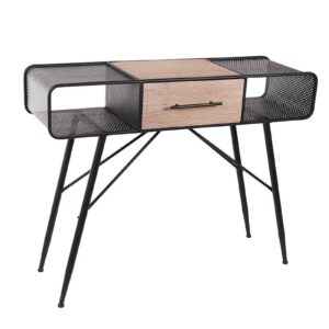Console rectangulaire avec tiroir en bois et métal noir – WALTER