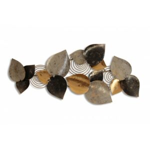 Decoration murale en metal feuillage mordore or