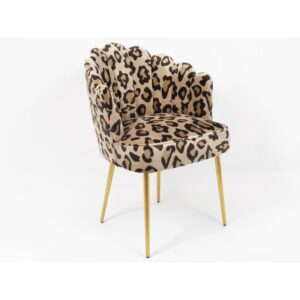 Fauteuil coquille tissu motif imprimé léopard pieds métal or– LEOPARDO