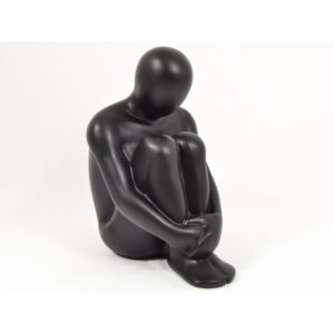 Statue deco originale bonhomme assis penseur noir mat
