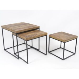 Set de 3 tables carrées en bois et metal noir