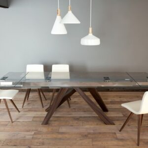 grande table design verre transparent bois