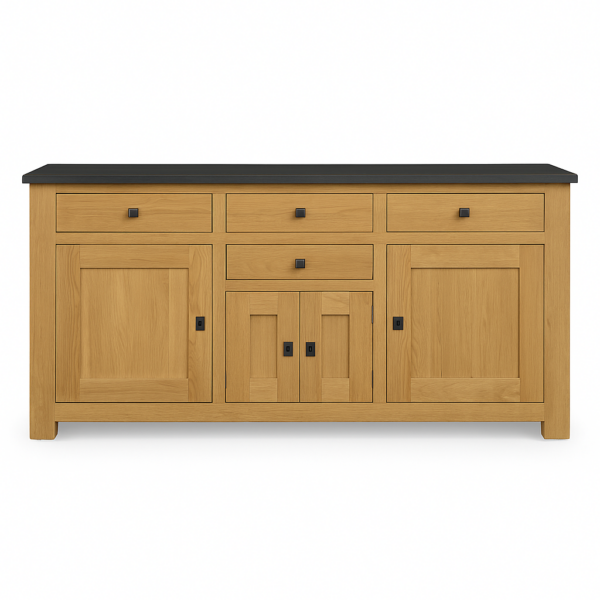 Bahut WHITNEY 4 portes et 2 tiroirs fabriqué eN chêne massif par les Ateliers de Langres. Bi-teinte au choix