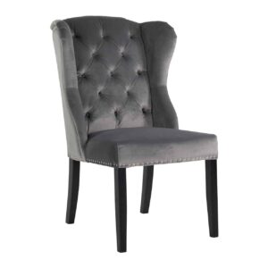 chaise velours gris pieds bois noir