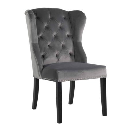 chaise velours gris pieds bois noir