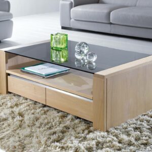 Table basse YUCCA en chene et verre par les Ateliers de Langres