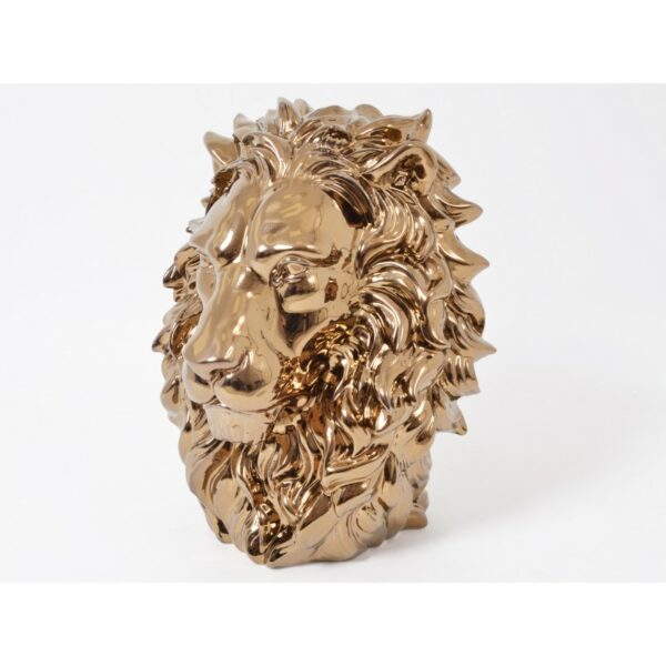 Statue deco tete de lion ceramique or king decoration animal design